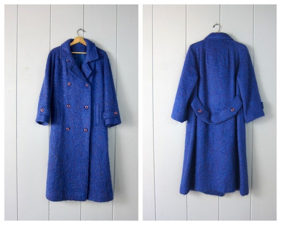 Long Handwoven Mohair Coat | Vintage Blue & Purple