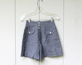 Culottes de lana de los años 60Shorts de cintura alta con bolsillos / Colegiala