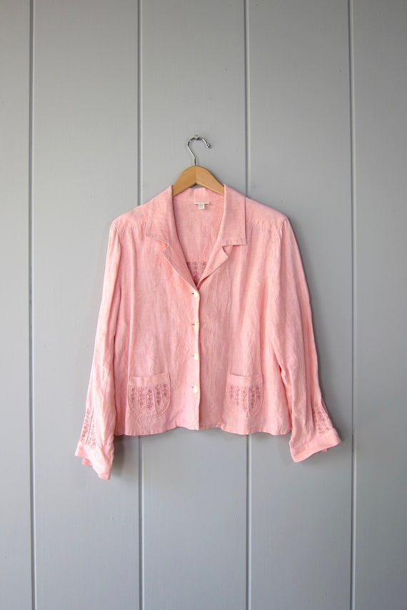 90s Blush Pink Linen Blouse | Long Sleeve J Jill L