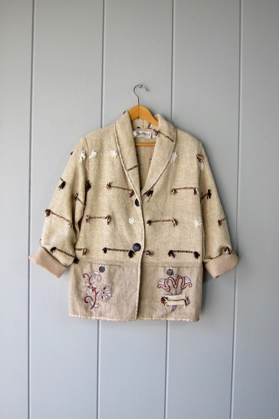 90s Oversized Textile Jacket | Woven Linen Cotton… - image 1