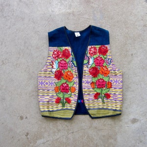Vintage Guatemalan Vest | Colorful Hand Embroidered Indigo Vest Top | Ethnic Floral Vest Shirt