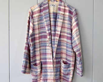 80s Colorful Plaid Blazer | Preppy Retro Nerd Blazer | Cotton Hipster Jacket