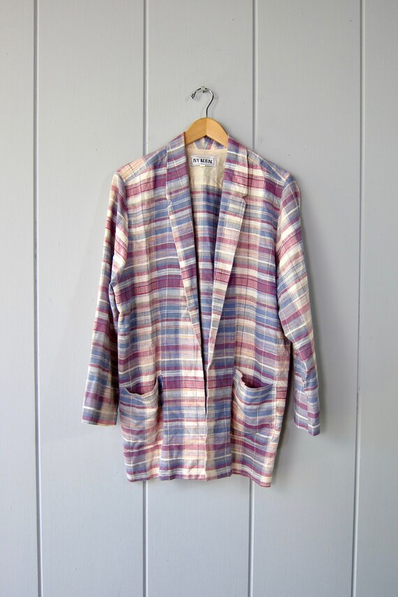 80s Colorful Plaid Blazer | Preppy Retro Nerd Blaz