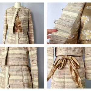 Vintage 70s Bill Blass Matching Three Piece Set Woven Silk & Wool Suit Women's Designer Blouse, Top and Skirt FRENCH ROOM Deadstock CJ image 9