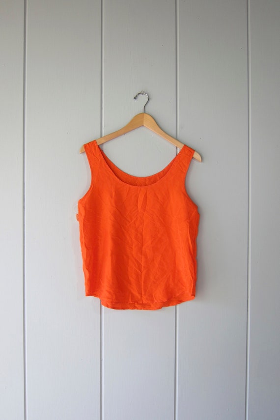 80s Vivid Orange Silk Tank | Minimal Sleeveless T… - image 4