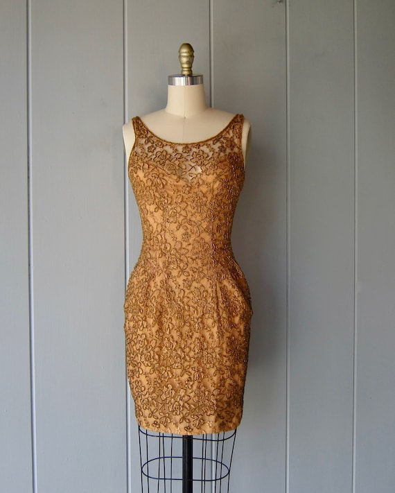 slim fit dress slacks 1980s Gold Lame Strapless Ruffled Evening Dress w Tulle main image 0