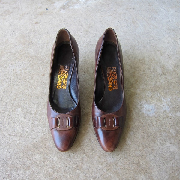 Salvatore Ferragamo Shoes | Vintage Brown Leather Slip Ons | Modern Italian Office Shoes with Low Heels