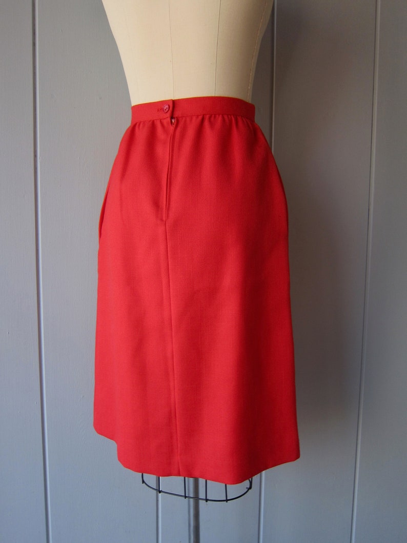 80s Tobacco Red Pencil Skirt Hand Pockets & High Waist Vintage School Girl Mod Skirt image 3