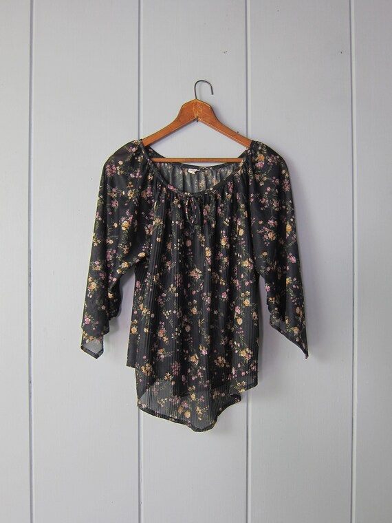 70s Floral Print Peasant Blouse | Billowy Sleeves… - image 8