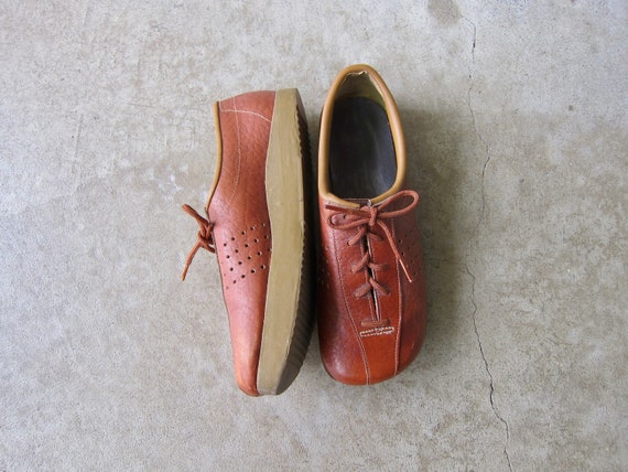 70s Brown Leather Loafers | Lace Up Platform Shoe… - image 3