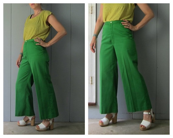 60s Green Palazzo Pants | Wide Legged Grandpa Pant
