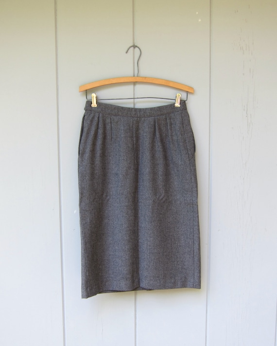 90s Giorgio Armani Wool Skirt | Grey Wool Pencil … - image 9