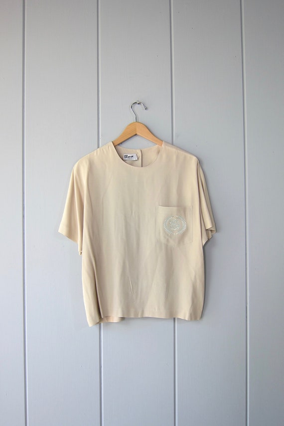 80s Boxy Oversized Tee | Cap Sleeve Taupe Top | M… - image 1