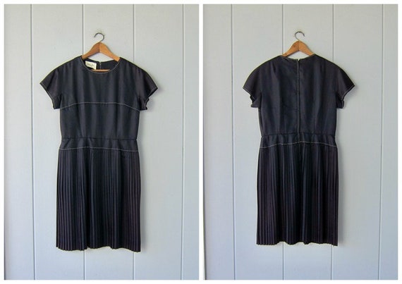 1950s Jack Stern Dress | Black Pleated Mid Centur… - image 1