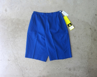 60s High Waist Shorts | Minimal Modern Evan Picone Blue Trouser Shorts | 60s Petal Pushers Summer Shorts - CJ