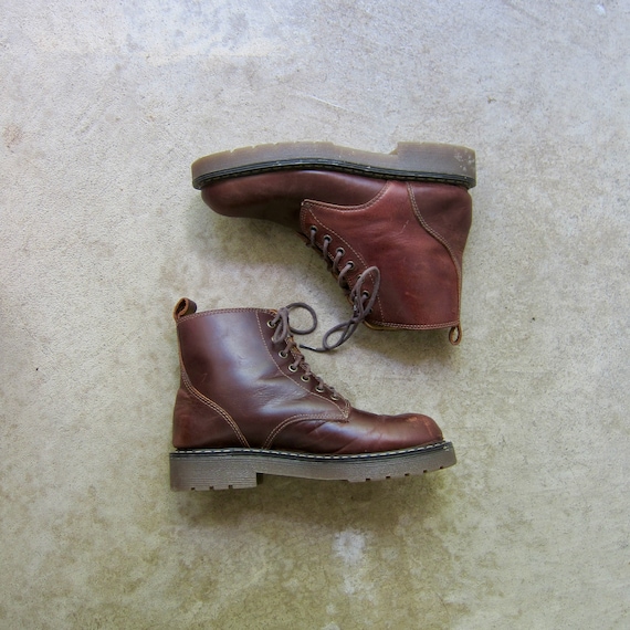 90s Brown Leather Boots | Vintage Chunky Ankle Boo