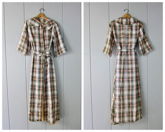 Vintage Long Taffeta Jacket | 40s Plaid Opera Coat