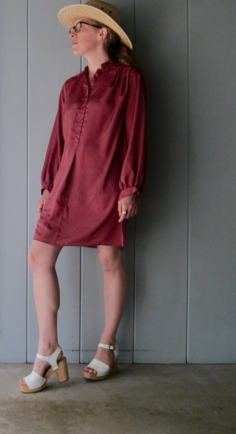 High Slit Mandarin Collar Dress Pink Secretary Shirtdress 80s Halston Mini Dress