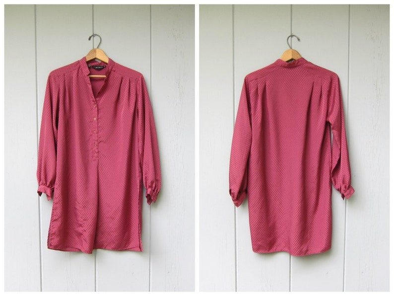 High Slit Mandarin Collar Dress Pink Secretary Shirtdress 80s Halston Mini Dress