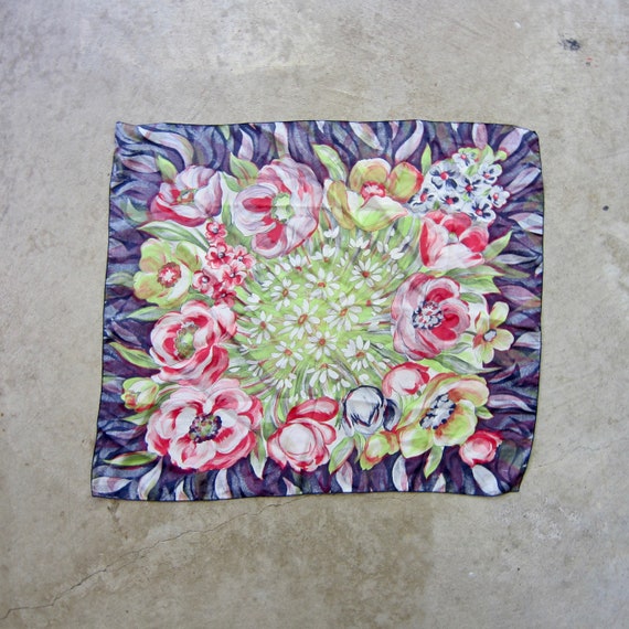 80s Floral Print Silk Scarf | BRICO Pink Purple G… - image 3