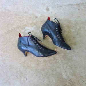 Heel Boots 80's Style Boots 80s Black Leather High Heel Ankle