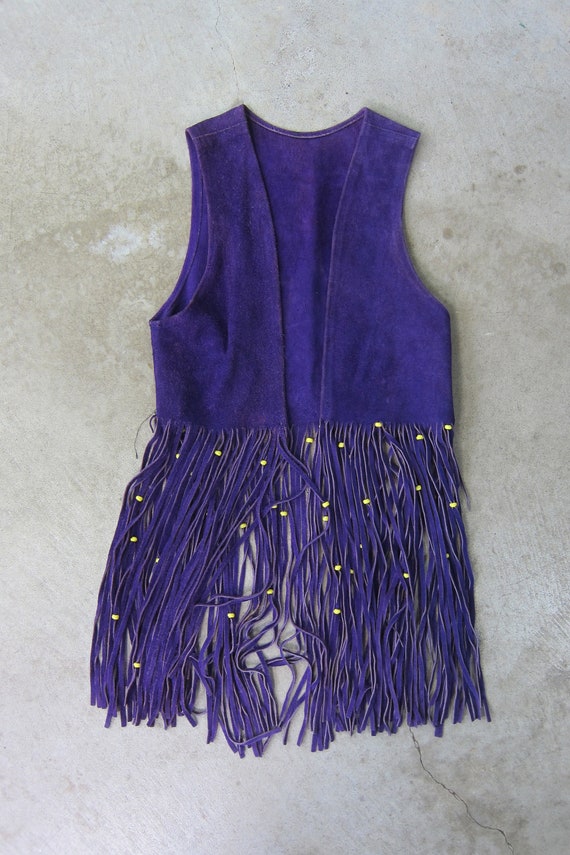 70s Purple Suede FRINGE Vest Top | Boho Purple Be… - image 8