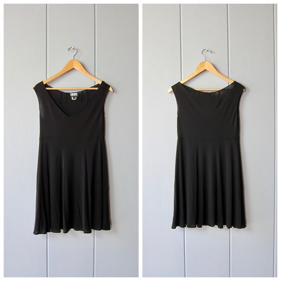90s Black Mini Dress | Y2K DKNY Flouncy Black Baby