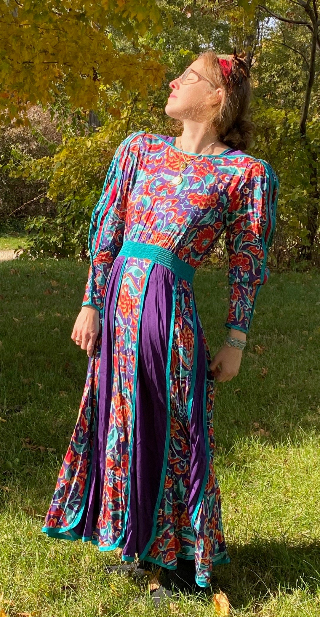 70s Colorful Long GYPSY Artist Festival Dress - Renaissance Boho