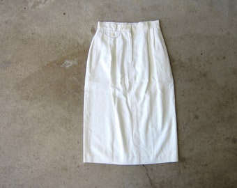 90s Linen Pencil Skirt | Long Milky White Minimal  Skirt | Modern Pleated Skirt with Front Pockets