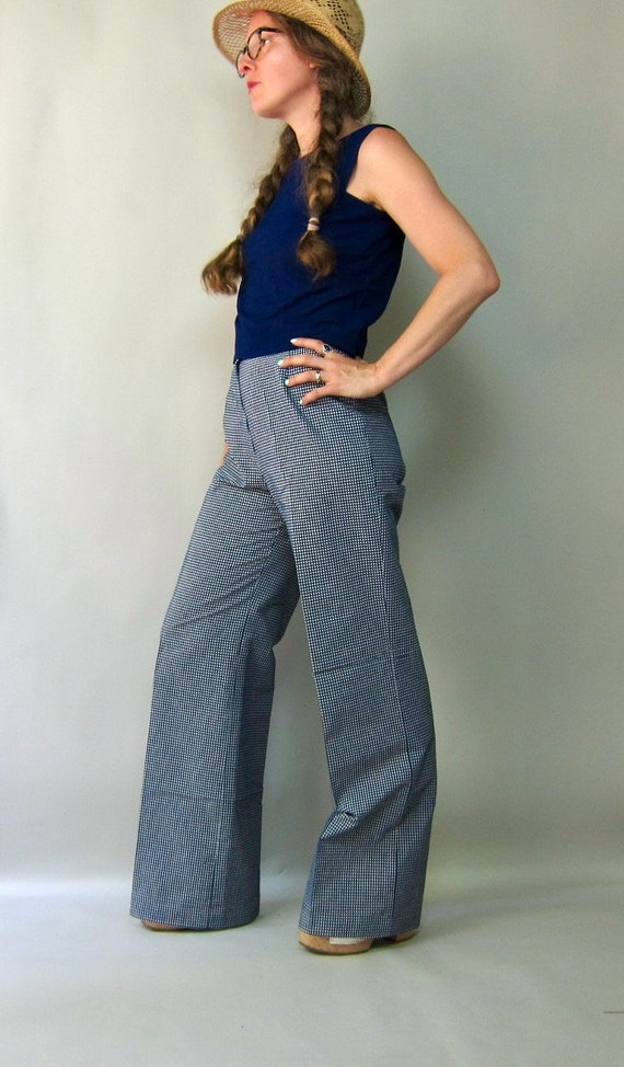 70s Blassport Wide Leg Gingham Pants | Blue White… - image 4