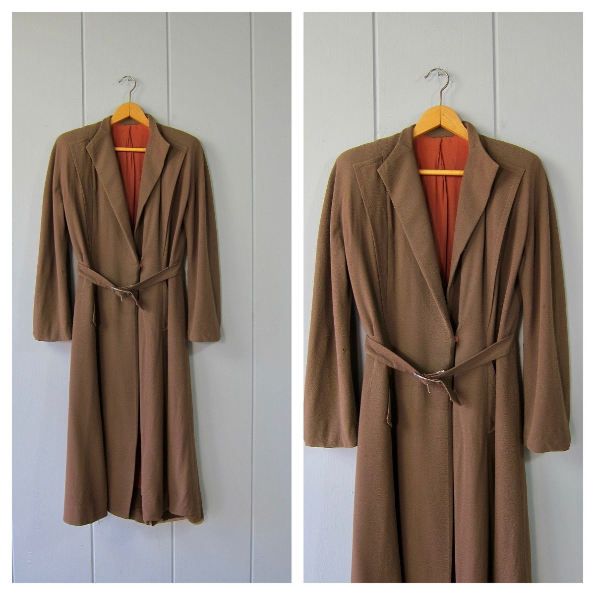 Real Vintage Search Engine 1940S Brown Wool Swing Coat  Vintage Long Belted Collared 40S Bold Shoulders Modern Dress With Pockets Maq $75.00 AT vintagedancer.com