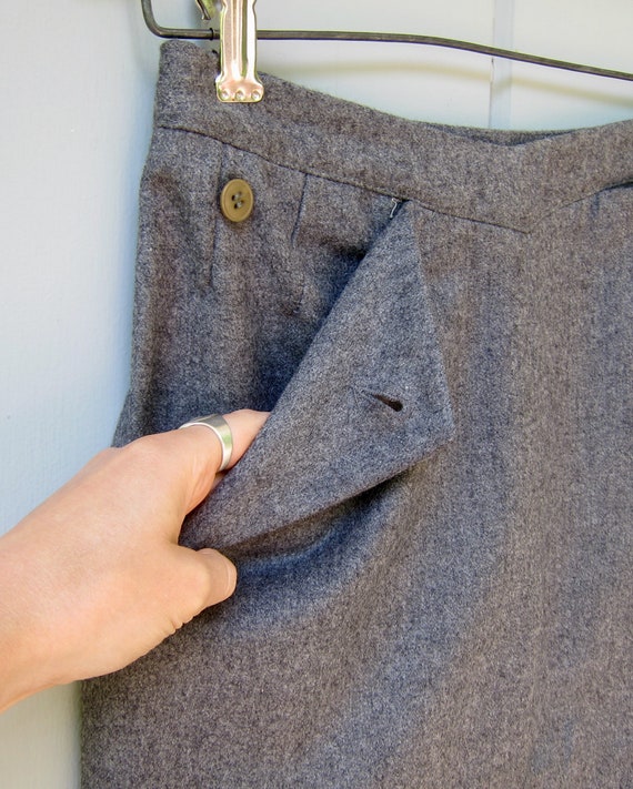 90s Giorgio Armani Wool Skirt | Grey Wool Pencil … - image 5