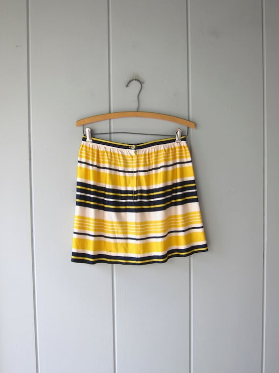 60s Mod Mini Skirt | Yellow Blue Striped Skirt | … - image 6