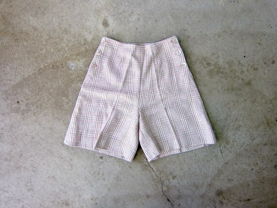 Pink White Plaid Moygashel Linen Shorts | 60s Bil… - image 1