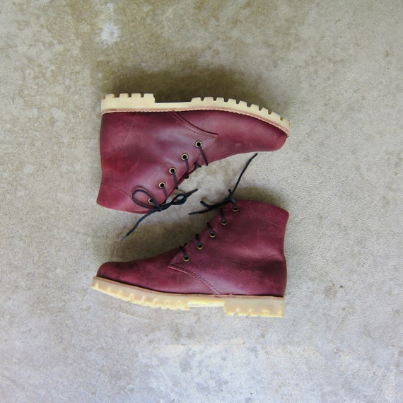 90s Oxblood Red Leather Boots | Vintage Chunky Ank