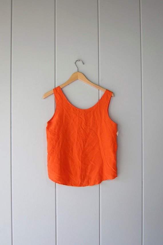 80s Vivid Orange Silk Tank | Minimal Sleeveless T… - image 1