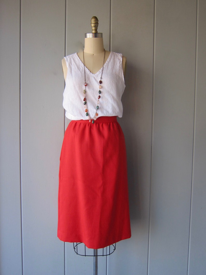 80s Tobacco Red Pencil Skirt Hand Pockets & High Waist Vintage School Girl Mod Skirt image 6