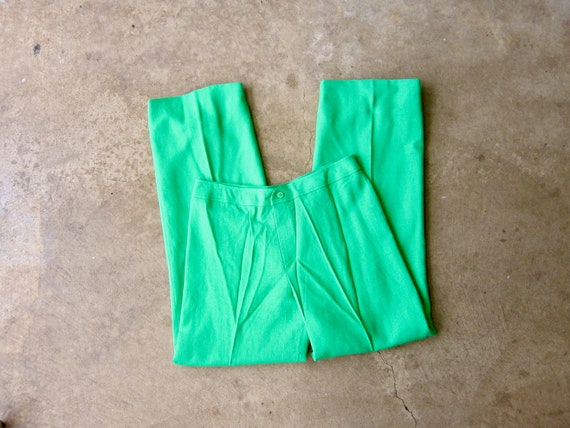 70s Anne Klein Wide Leg Pants | GREEN Woven Linen… - image 6