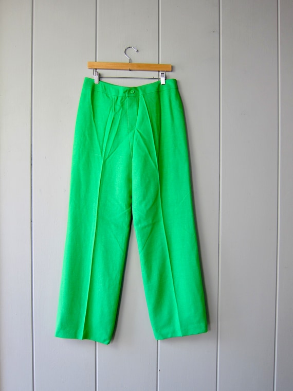 70s Anne Klein Wide Leg Pants | GREEN Woven Linen… - image 2