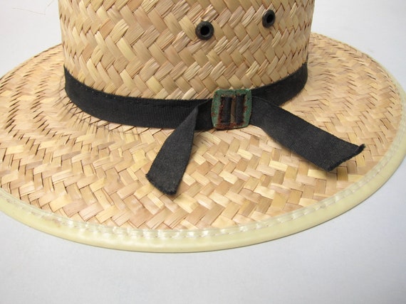 80s Woven Straw Hat | Straw Market Chore Hat | Wo… - image 3