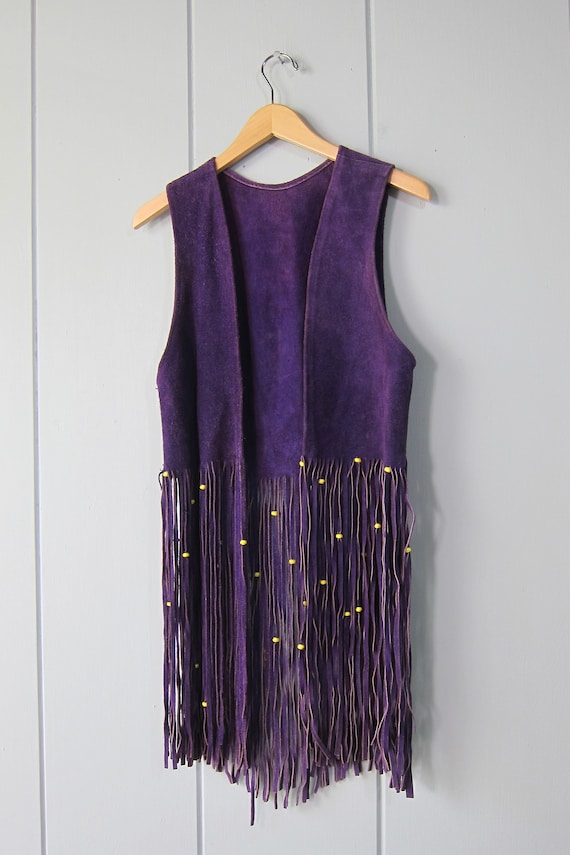 70s Purple Suede FRINGE Vest Top | Boho Purple Be… - image 6
