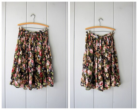 1980s Cotton Gauze Skirt | Floral Print Skirt Made