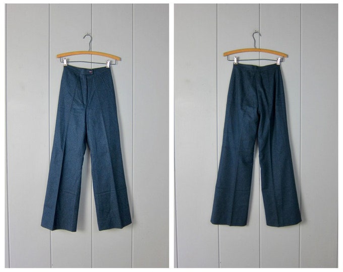 80s Dark Blue Wool Trousers Vintage Modern Navy Wool Pants Women's High