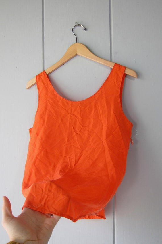 80s Vivid Orange Silk Tank | Minimal Sleeveless T… - image 2