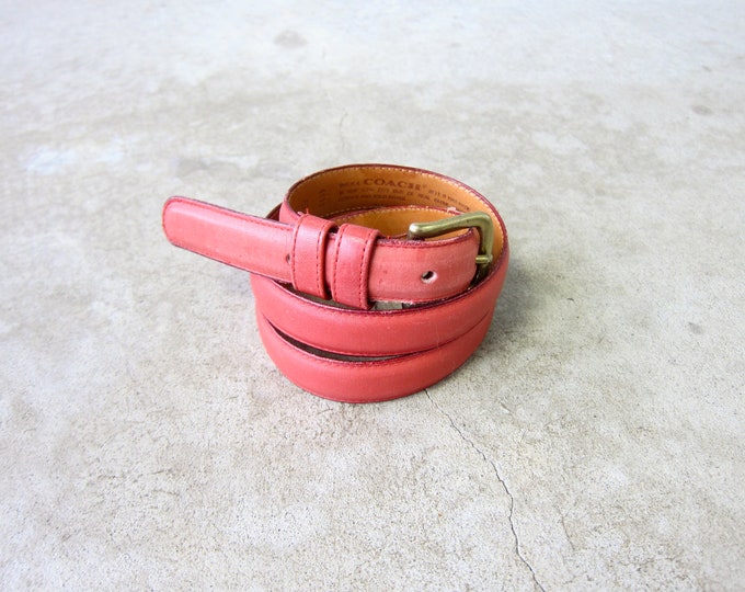 80s Red COACH Leather Belt Women's Modern Solid Brass Etsy