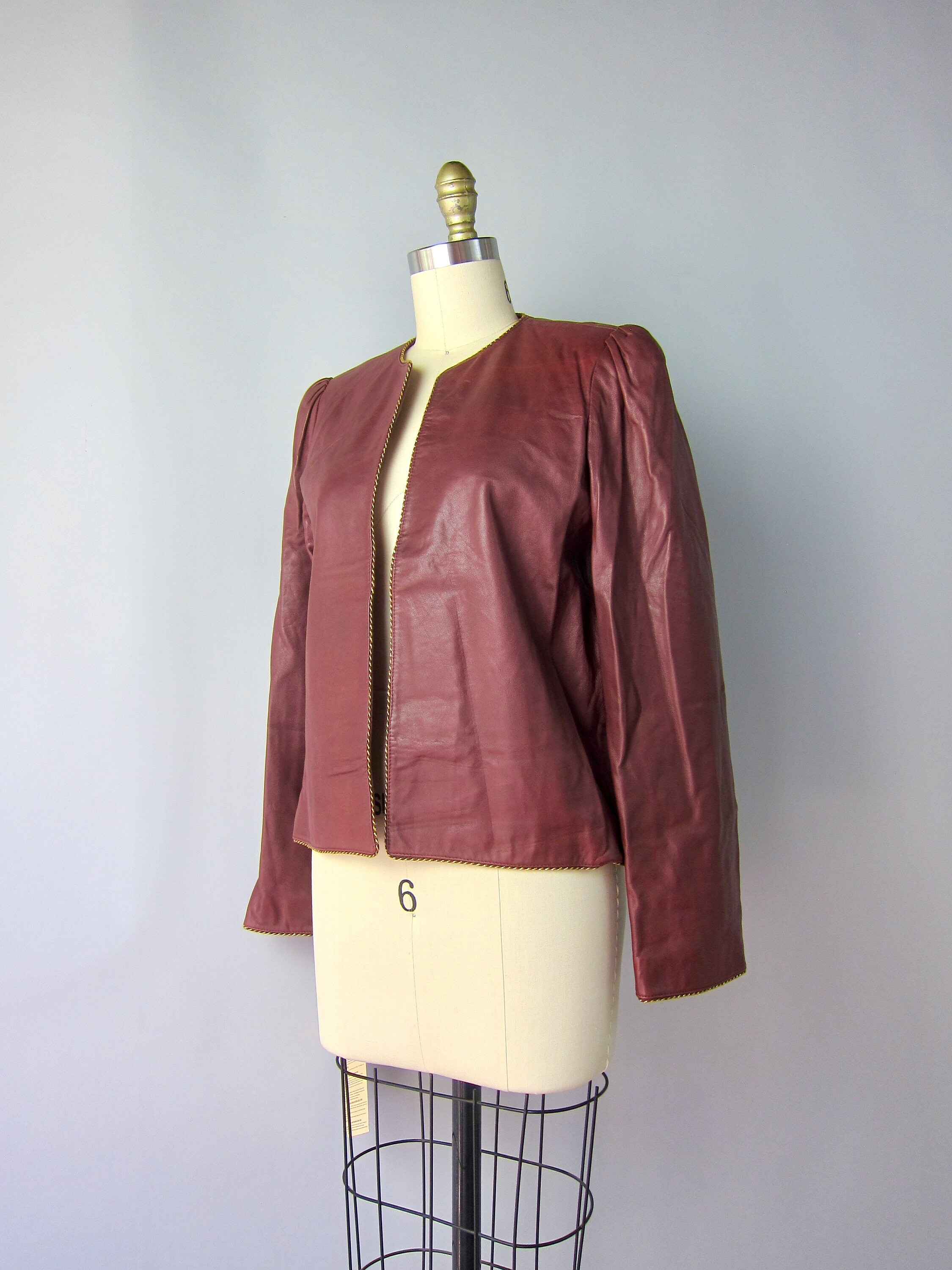 70s High End Womens Leather Bomber | Vintage Samuel Robert Lamb Skin Motorcycle Coat | Mahogany Red Cropped Leather Jacket NWT CJ