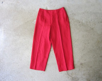 90s Red Linen Capris | Wide Leg Holiday Slacks | Irish Linen Cropped Pants - Women's size 6
