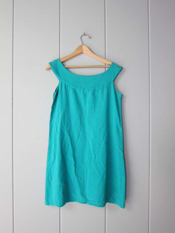 80s Teal Green Cotton Gauze Dress | Vintage Textu… - image 5