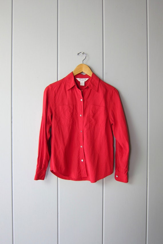 90s Red Silk Blouse | Silk Button Up Blouse | Vivi