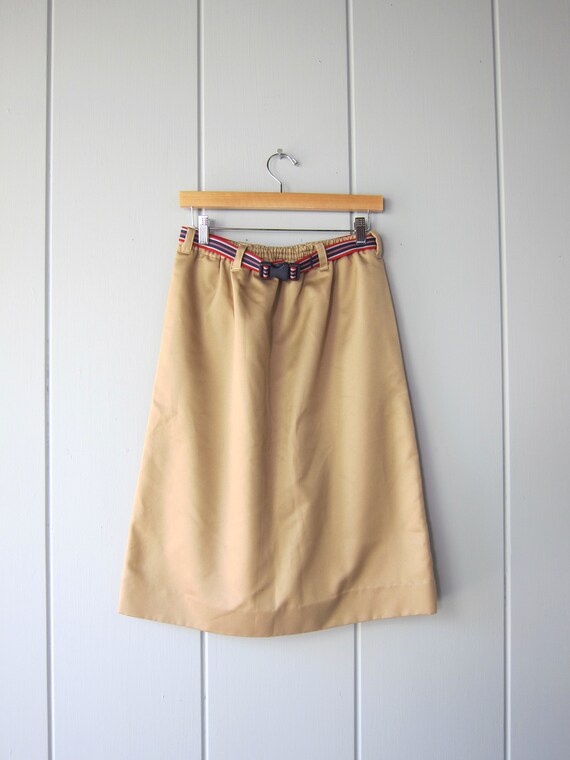 70s Aline Mini Skirt | Khaki Elastic Waist Belted… - image 3